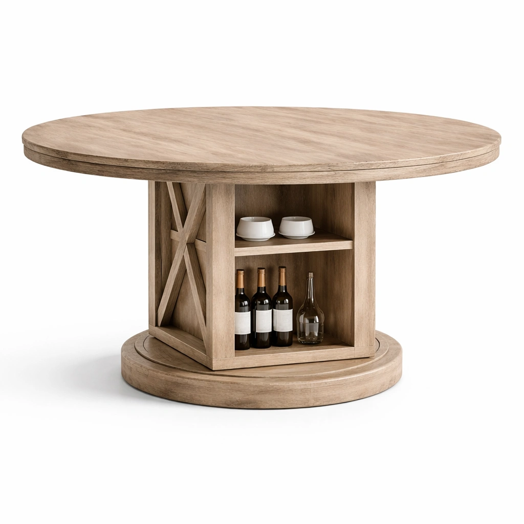 Runder Esstisch mit Stauraum und Holzstruktur-Olvique